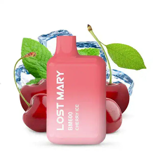 Lost Mary Cherry Ice Produktbild mit Kirschen und Eis im Hintergrund