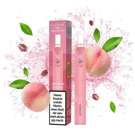Elfbar T600 Juicy Peach mit 360 mAh Akku, 2ml Füllvolumen und bis zu 600 Züge