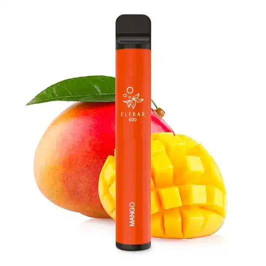 Elfbar Mango Produktbild mit aufgeschnittener Mango im Hintergrund