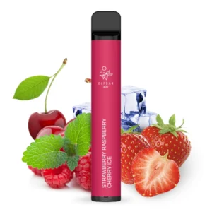 Der Elfbar Strawberry Raspberry Cherry Ice E-Liquid verfügt über einen süßen Aromamix aus Erdbeer-, Himbeer- und Kirschgeschmack.