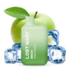 Lost Mary Double Apple Produktbild im Vordergrund das Produkt abgebildet im Hintergrund ein Grüner Apfel und Eiswürfel