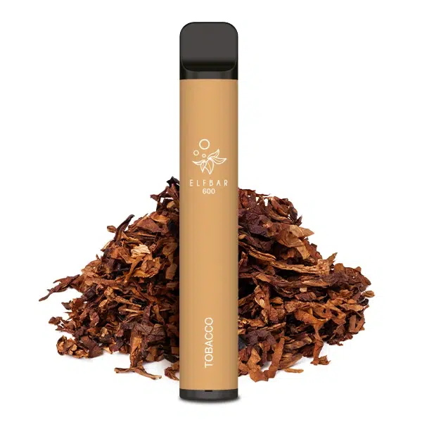 Elfbar Tobacco als Produktbild dargstellt mit frischem Tabak im Hintergrund