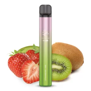 Bild mit Elfbar Strawberry Kiwi V2 im Hintergrund sind Kiwis und Erdbeeren.