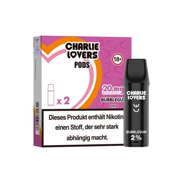 Charlie Lovers Bubblegum Pods 20 mg/ml im Doppelpack, die Pods sind kompatibel mit dem ELFA Basisgerät.