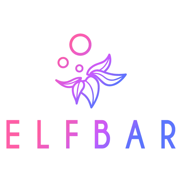 ELFBAR Logo mit einem Farbverlauf von Pink zu Blau und einem stilisierten Symbol aus Blättern und Blasen.