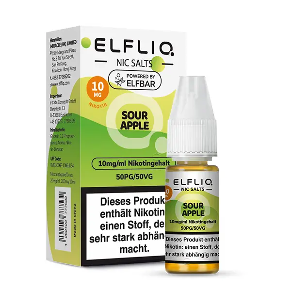 Elfliq Sour Apple, 10 ml, 20 mg/ml Nikotingehalt Verpackung