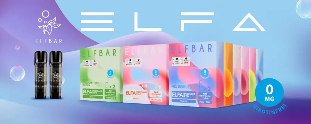 Elfbar Prefilled Pods ohne Nikotin, Geschmacksrichtungen wie Passionsfrucht Guave, Wassermelone und Mix Berries, 4ml, Mesh Coil