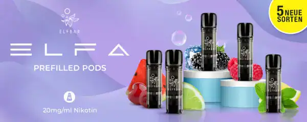 Elfbar ELFA Prefilled Pods mit 20mg/ml Nikotin, jetzt in 5 neuen Geschmacksrichtungen! Diese Pods bieten eine praktische und genussvolle Lösung für Dampfer, die nach frischen Fruchtaromen suchen. Mit leckeren Optionen wie Beeren, Wassermelone, Limette und mehr. Ideal für Dampfer, die eine schnelle und unkomplizierte Erfahrung suchen, ohne auf Qualität zu verzichten.