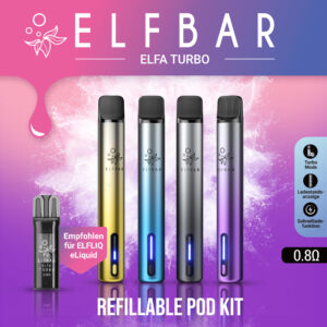 Elfbar Elfa Turbo Refillable Pod Kit in verschiedenen Farben, mit Nachfüllpods und LED-Lichtern