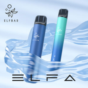 Elfbar Disposable Vapes in Blau und Türkis, umgeben von Wasserwellen, mit dem ELFA-Logo