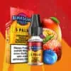 Al Massiva Liquid 5 Palm – E-Liquid mit Erdbeere, Mango, Maracuja, Blaubeere und Ice-Aroma, Produktfoto mit Früchten und Verpackung für elfbar-vapes.eu