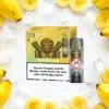 RandM Tornado Pods Banana Ice mit 20 mg/ml Nikotin – auffällige Verpackung mit Gorilla-Grafik, abgebildeter Pod mit Gefahrensymbol, umgeben von Eiswürfeln und frischen Bananenstücken
