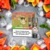 RandM Tornado Pods Watermelon Ice mit auffälliger Verpackung im Cartoon-Stil und einem grünen Affen mit Zigarre – daneben ein Pod mit Totenkopf-Warnsymbol, umgeben von Wassermelonenstücken, Eiswürfeln, Zitrusfrüchten und Minzblättern