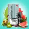Dardania Pod Watermelon Kiwi mit 20 mg/ml Nikotin – Verpackung und Pod im Vordergrund, begleitet von Kiwi- und Wassermelonen-Illustrationen sowie farbigen Splash-Effekten