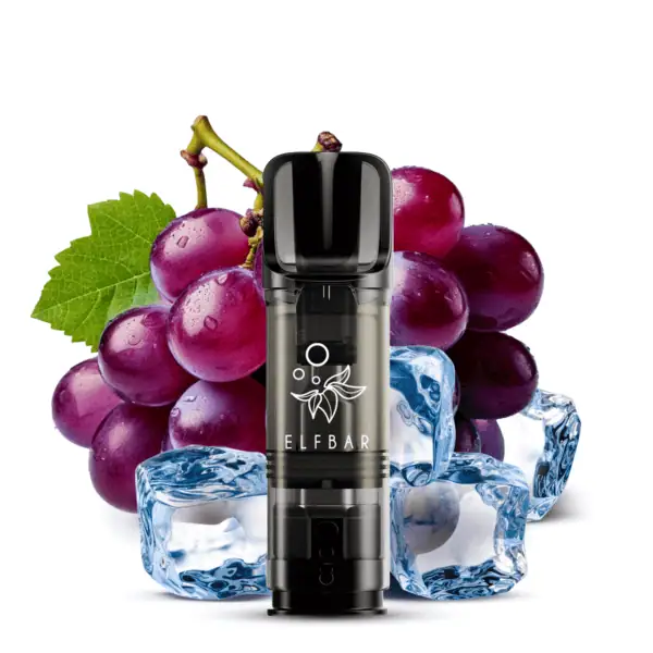 Elfa Pods Grape Ice mit intensiven Traubenaromen und kühler Ice-Note – realistische Darstellung des Geschmacksprofils mit frischen Trauben und Eiswürfeln